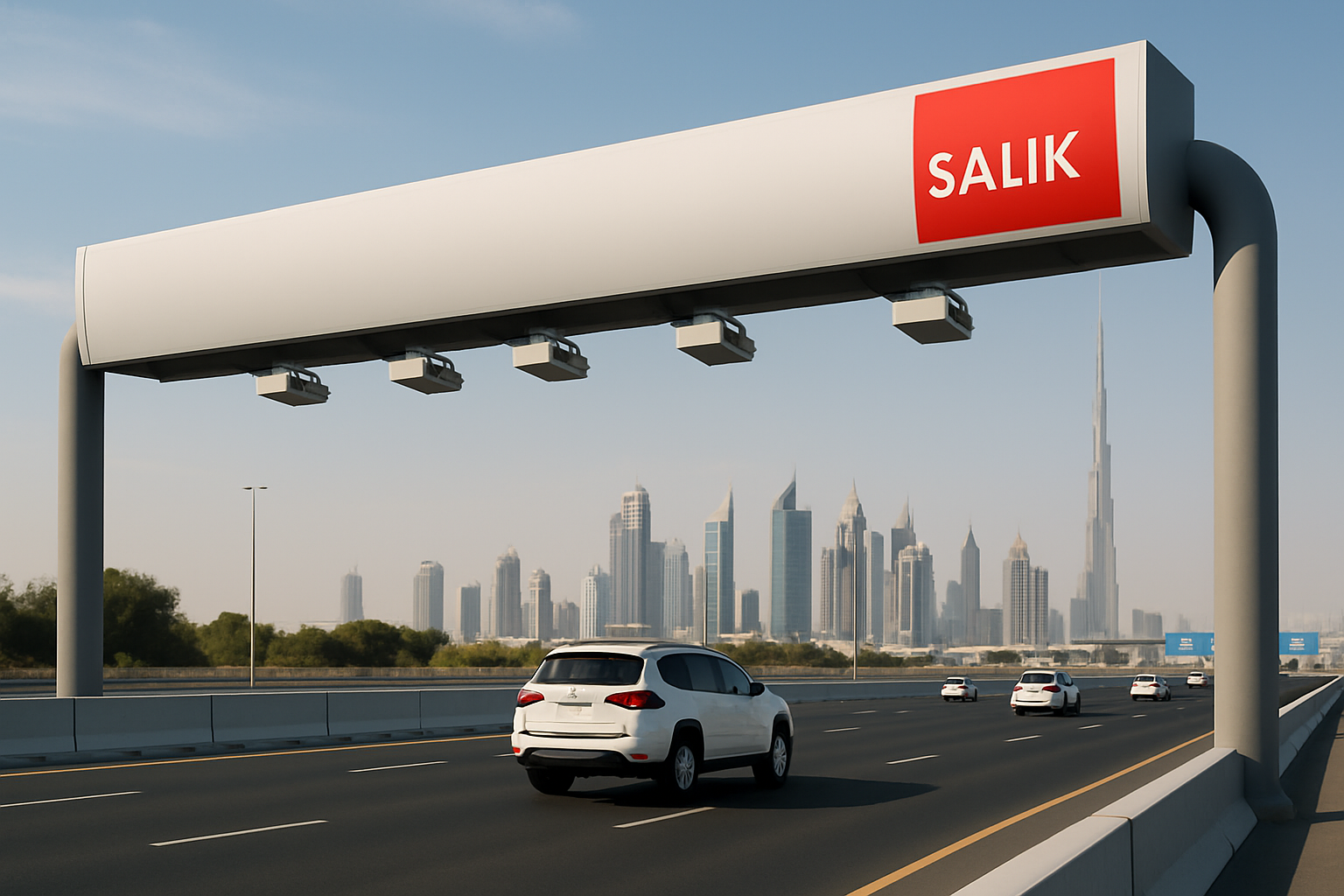 Electronic toll gate on a Dubai highway